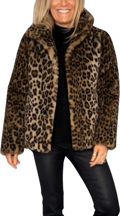Joya Kids® Dames Bontjas panterprint | Faux Bont Jas | Carnaval Jas | Leeuw & Tijger & Luipaard & Panter Print Kostuum | Foute Pimp Bontjas | Carnaval kostuum | Verkleedkleding | Maat XL