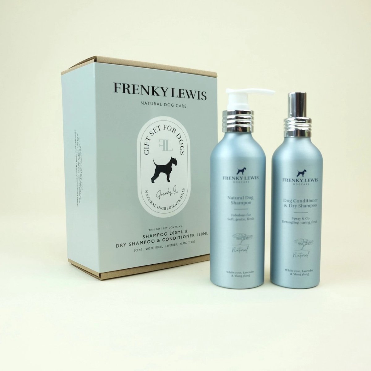 Gift Set 200ml Dog Shampoo + 150ml Dog Conditioner & Dry Shampoo - White Rose, Lavender, Ylang Ylang