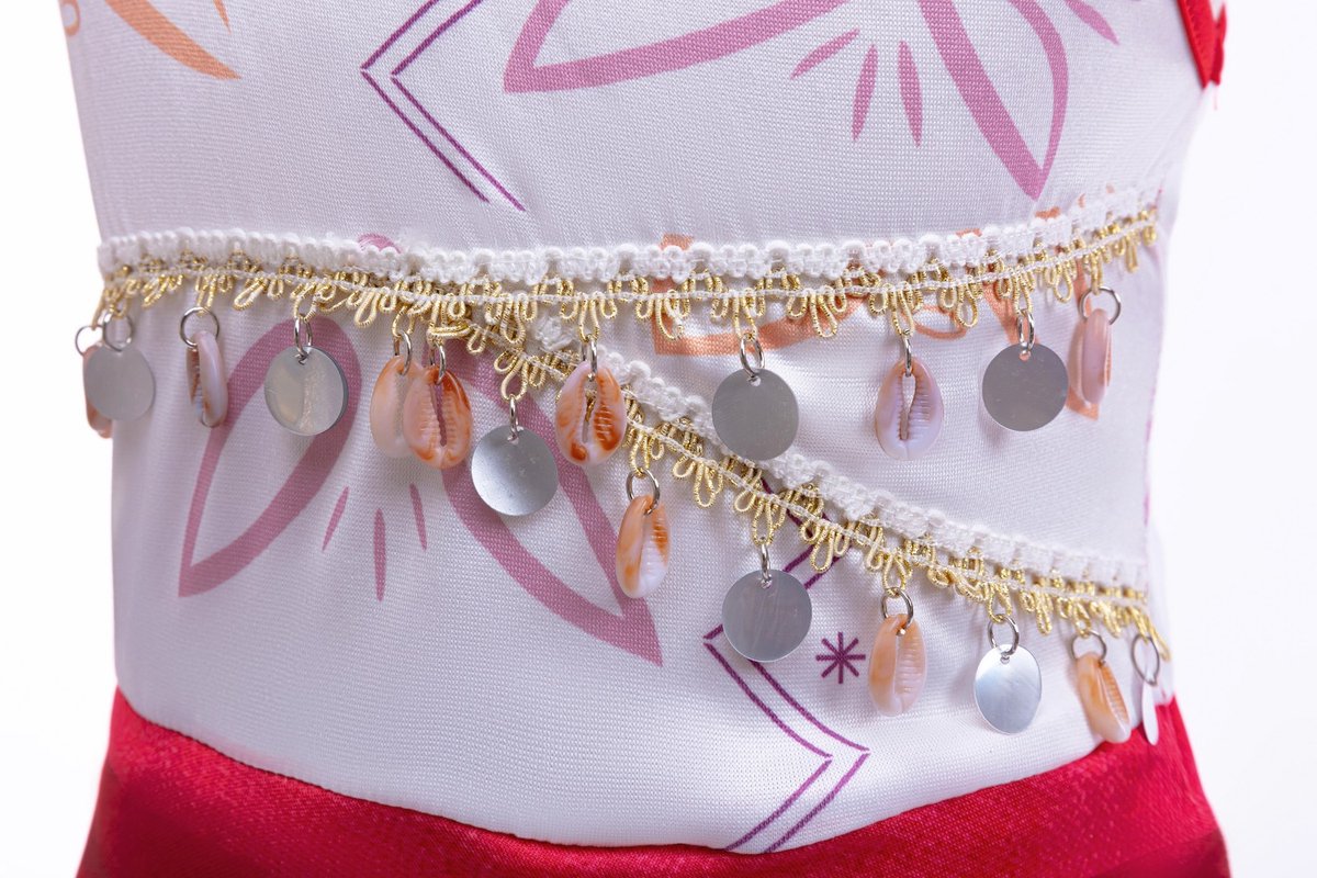 Joya Kids® Oceaanprinses Verkleedjurk Meisje | Polynesische Prinsessenjurk Kind | Hawaï Kostuum | Jurk met Schelpen & Franjes Rood Wit | Carnaval & Verkleedfeest | — afbeelding 10