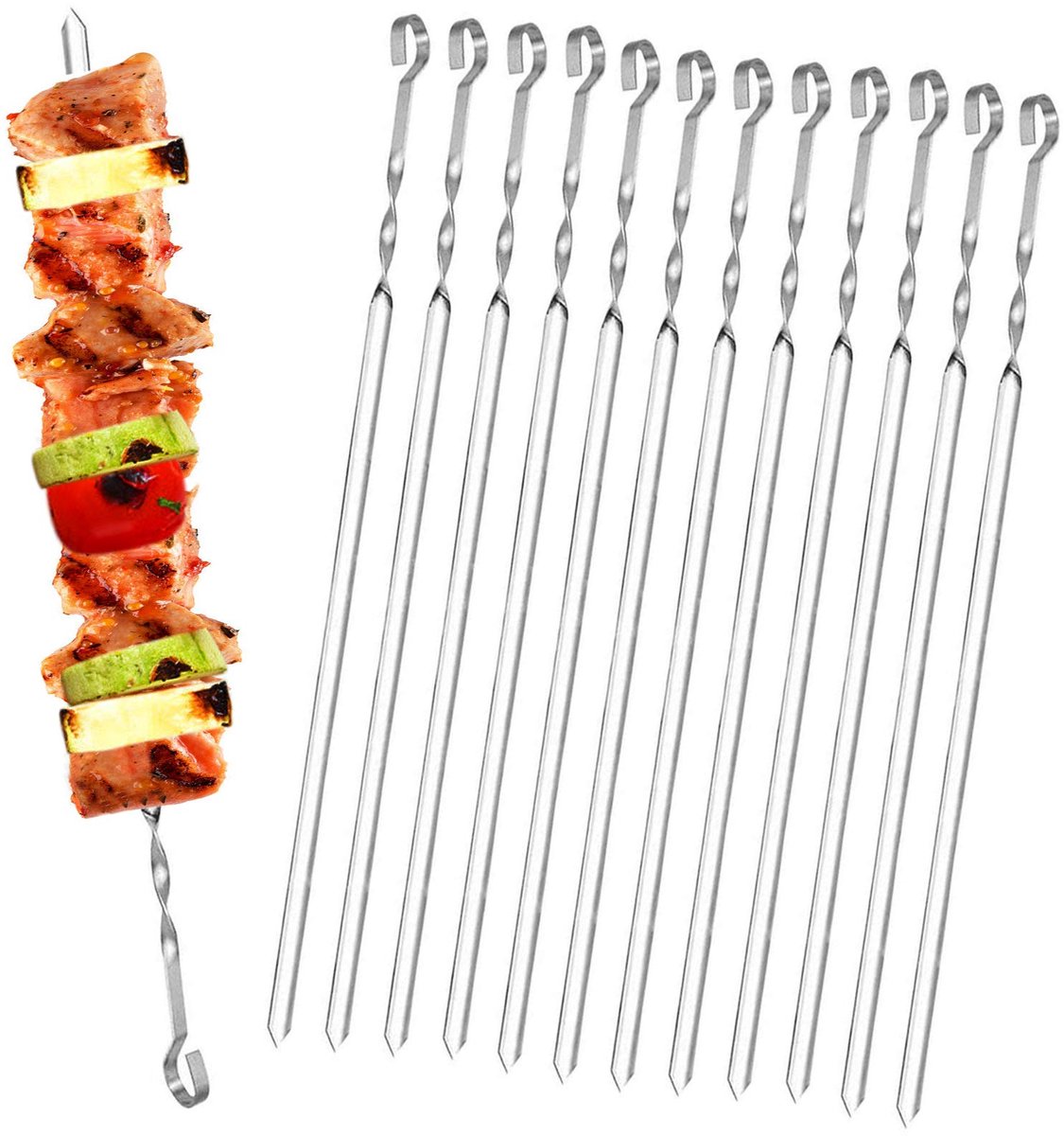 20 stuks - Grillspiezen - RVS - Barbecue Spiesen - voor Schaschlik, Kampvuur en Grillpan - 35,5 cm - Zilver
