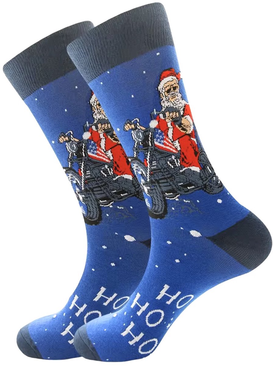 Kleurrijke Kerstman op Motor op dikke sokken - Kerstcadeau pakket.