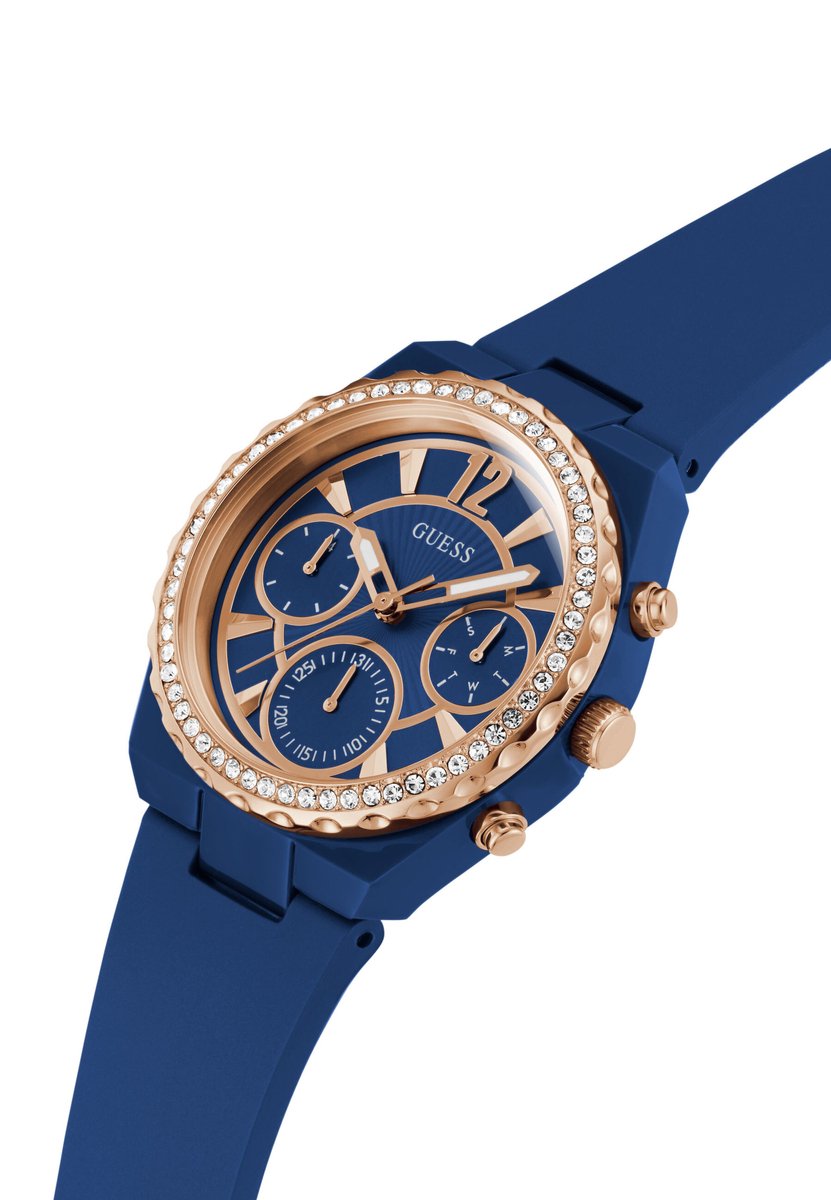 Guess Diana Kwarts Analoog Horloge Blue Case: 100% Biobased Nylon + Recycled Steel | Armband: 100% Silicone 36.5 mm GW0697L2, GW0697L3
