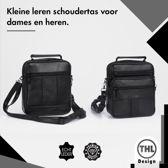 THL Design - Petit sac bandoulière en cuir pour homme et femme - Cuir véritable - Zwart