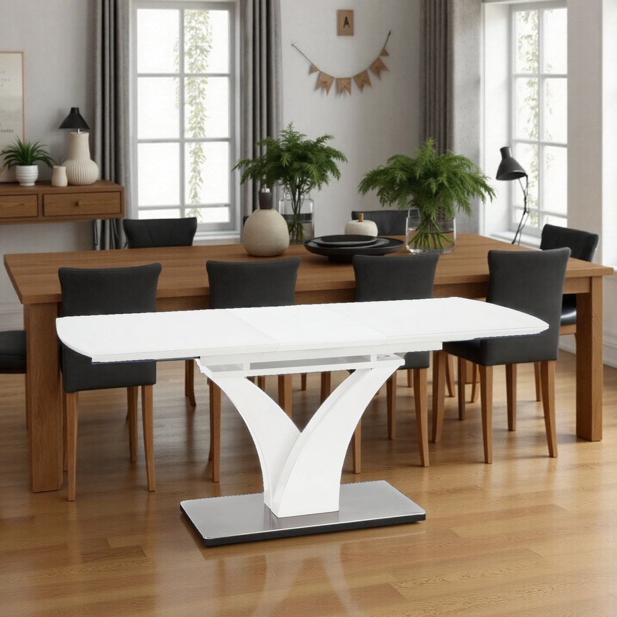 Eleganza Uitschuifbare Eettafel – Wit – 140-180 x 80 x 75 cm – Robuust Stalen Onderstel – 6 Personen – Modern Design & Eenvoudig Schoon te Maken hometotry