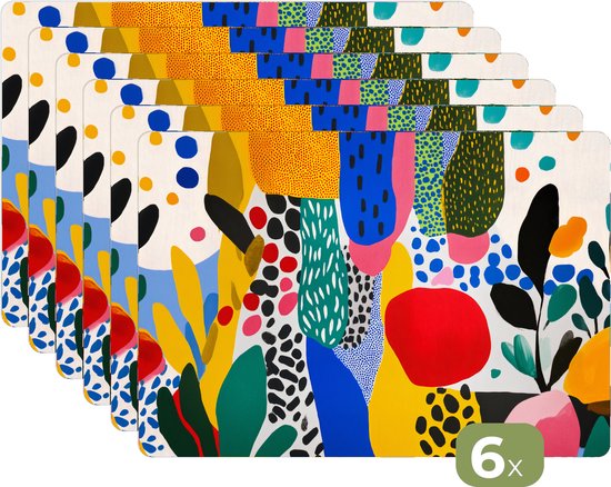 Napperons - 6 pièces - 45x30 cm - Set de table en plastique - Pois - Formes - Moderne - Couleurs - Dessous de Assiettes - Décoration de table - Accessoires de décoration de table de Cuisine - Dessous de verre en Vinyl - Décoration de table