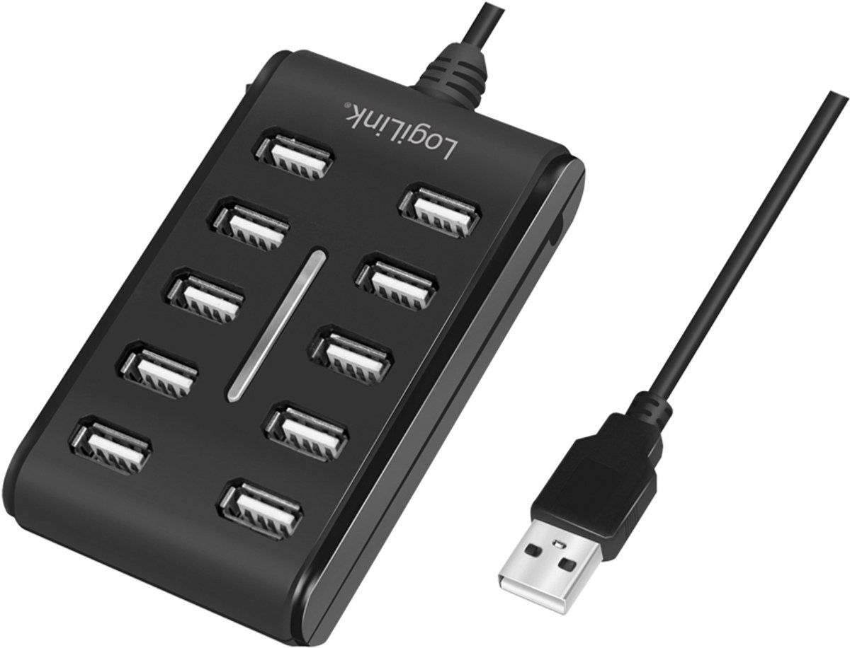 LogiLink USB2.0 10-Port USB2 Hub, Zwart