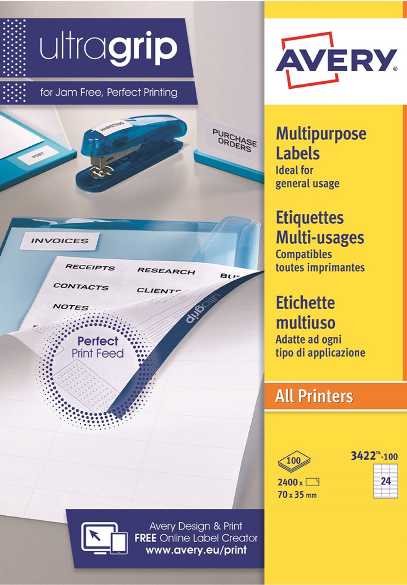 AVERY Multifunctionele etiketten, 70 x 37 mm, wit
