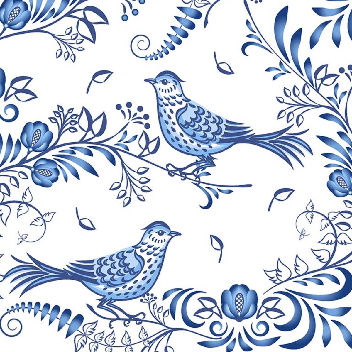 Paperdesign Servetten Vogel - 20x stuks - 3 laags - 33 x 33 cm - Delfs blauw
