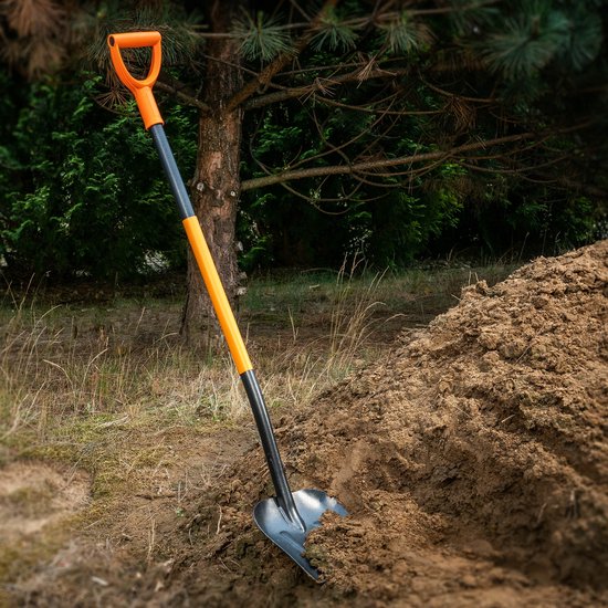 KADAX Schep, zandschep met een metalen handgreep, bouwspade van gehard staal, duurzame bouwschep, tuinschep, platte randschep (met D-greep, zwart/oranje) van Merkloos	 — afbeelding 5