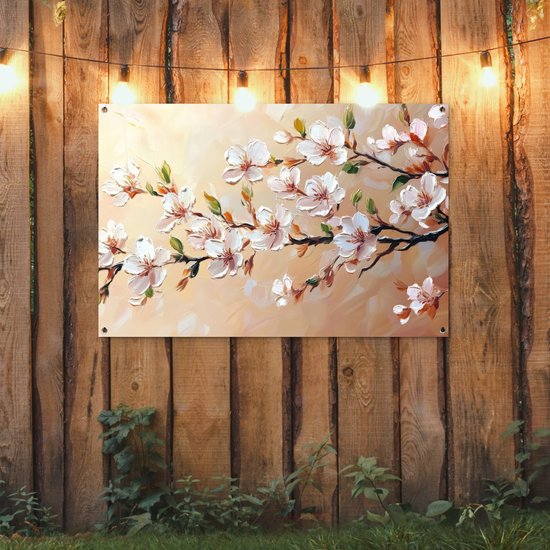 Affiche de jardin 120x80 cm - Décoration de jardin Branches fleuries - Pittoresque - Rose - Affiche pour le jardin - Décoration extérieure - Tableau de jardin clôture - Décoration murale sur toile de jardin - Décoration murale sur toile de balcon