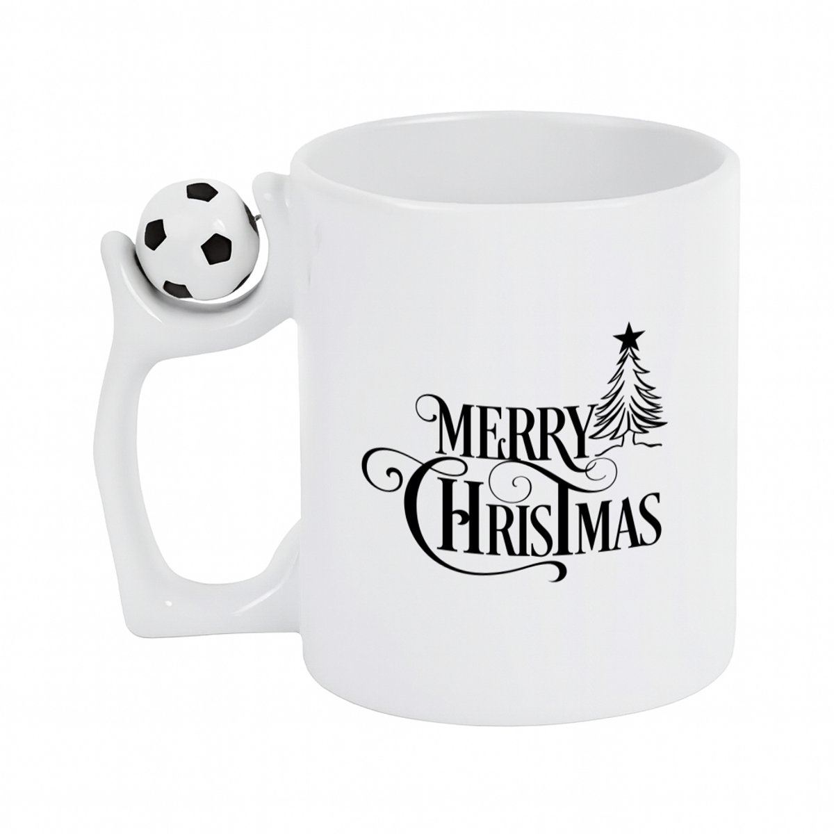 Hacebo® - Kerst merry christmas koffiebeker met voetbal wit - Kerstmis - Kerst beker - thee mok - koffie beker - winter - kerst - christmas - kerst cadeau - koffiemok - 330 ML