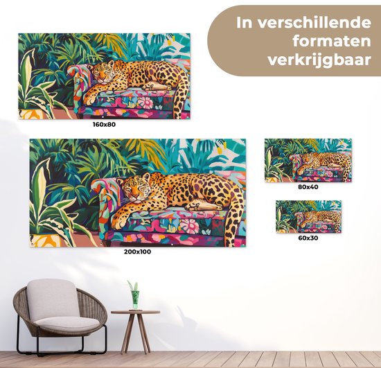 Affiche de jardin 160x80 cm - Décoration de jardin Léopard - Coloré - Tropical - Affiche pour le jardin - Décoration extérieure - Tableau de jardin clôture - Décoration murale sur toile de jardin - Décoration murale sur toile de balcon