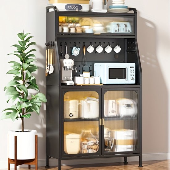 HOMCOM Dressoir opbergkast, buffetkast met marmereffect met 2 geribbelde deuren en verstelbare planken, koffiebarkast met metalen poten voor
