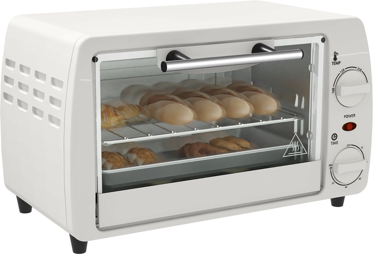 HOMCOM-Minibackofen-Metall, Hartglas-36,5L x 26B x 22H cm-Cremeweiß