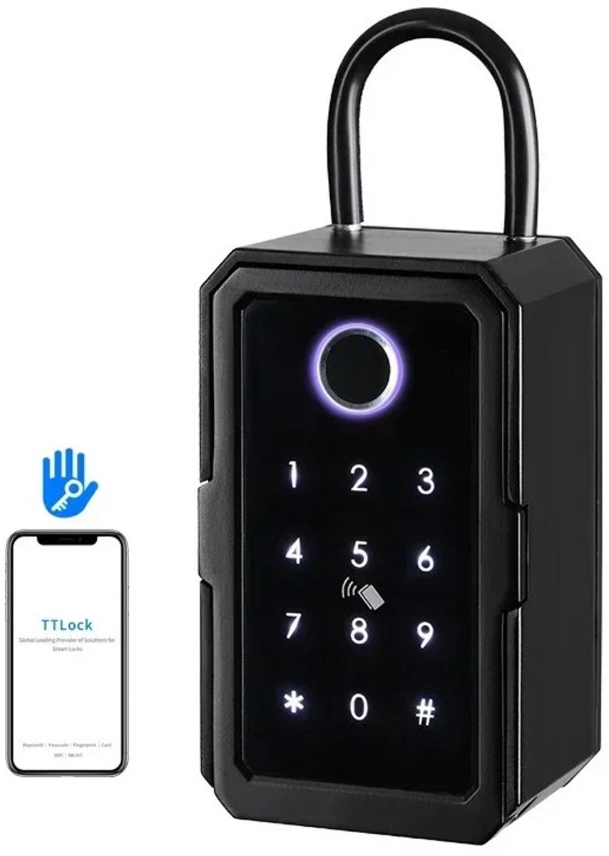 Paco Goederen® Slimme sleutelkluis - App Controle Vingerafdruk Lock Box met Bluetooth Connect - Wifi - Geavanceerde 3D-vingerafdruksensor + Touchscreen-toetsenbord met achtergrondverlichting en virtueel antipeep-wachtwoord (6-9 cijfers)