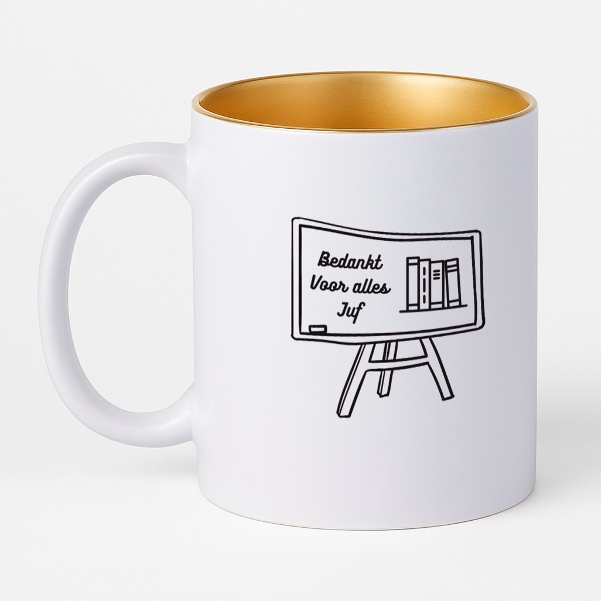 Hacebo® - Bedankt voor alles juf koffiebeker met goud kleurige binnenkant - Juf - Juf - thee mok - koffie beker - Leraar - koffiemok - 330 ML