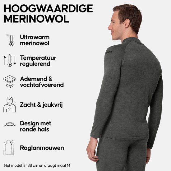 DANISH ENDURANCE Merino Wol Thermoshirt Heren - voor Extreme Kou - Donkergrijs - Maat XL — afbeelding 4