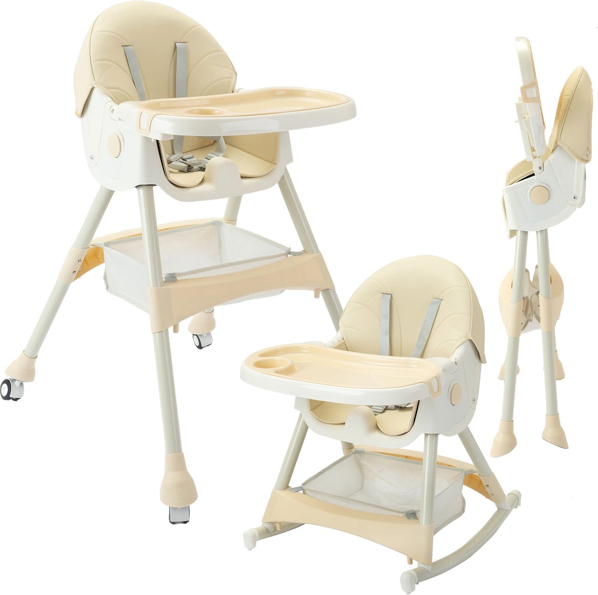ComfyKidz Kinderstoel met 3 standen- Schommelstoel - Wipstoel - Inklapbaar - Comfort - Beige- Veiligheid & Flexibiliteit in Één Stoel!-