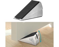 Stevige deurstopper, wigvormige hoge deurstopper met verstelbare veer voor de onderkant van de deur, veiligheidsrubber, deurwigstopper voor elke stevige deur (zilver)