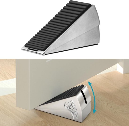 Stevige deurstopper, wigvormige hoge deurstopper met verstelbare veer voor de onderkant van de deur, veiligheidsrubber, deurwigstopper voor elke stevige deur (zilver)