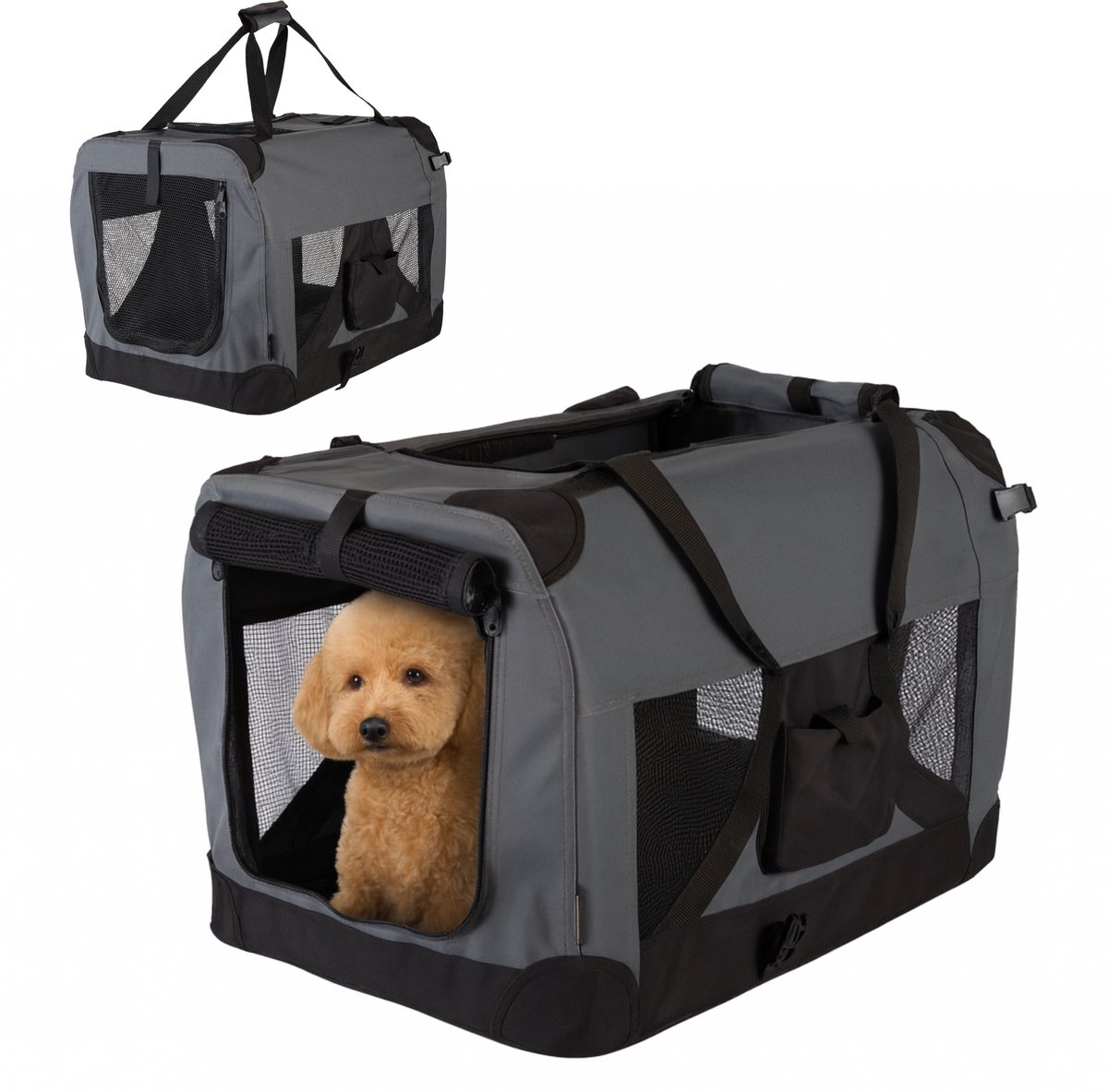 Bol.com HiPet® Opvouwbare Hondendraagtas / Reistas voor Honden & Katten Maat XXL (91.4 x 63.5 x 63.5 cm) - Grijs aanbieding
