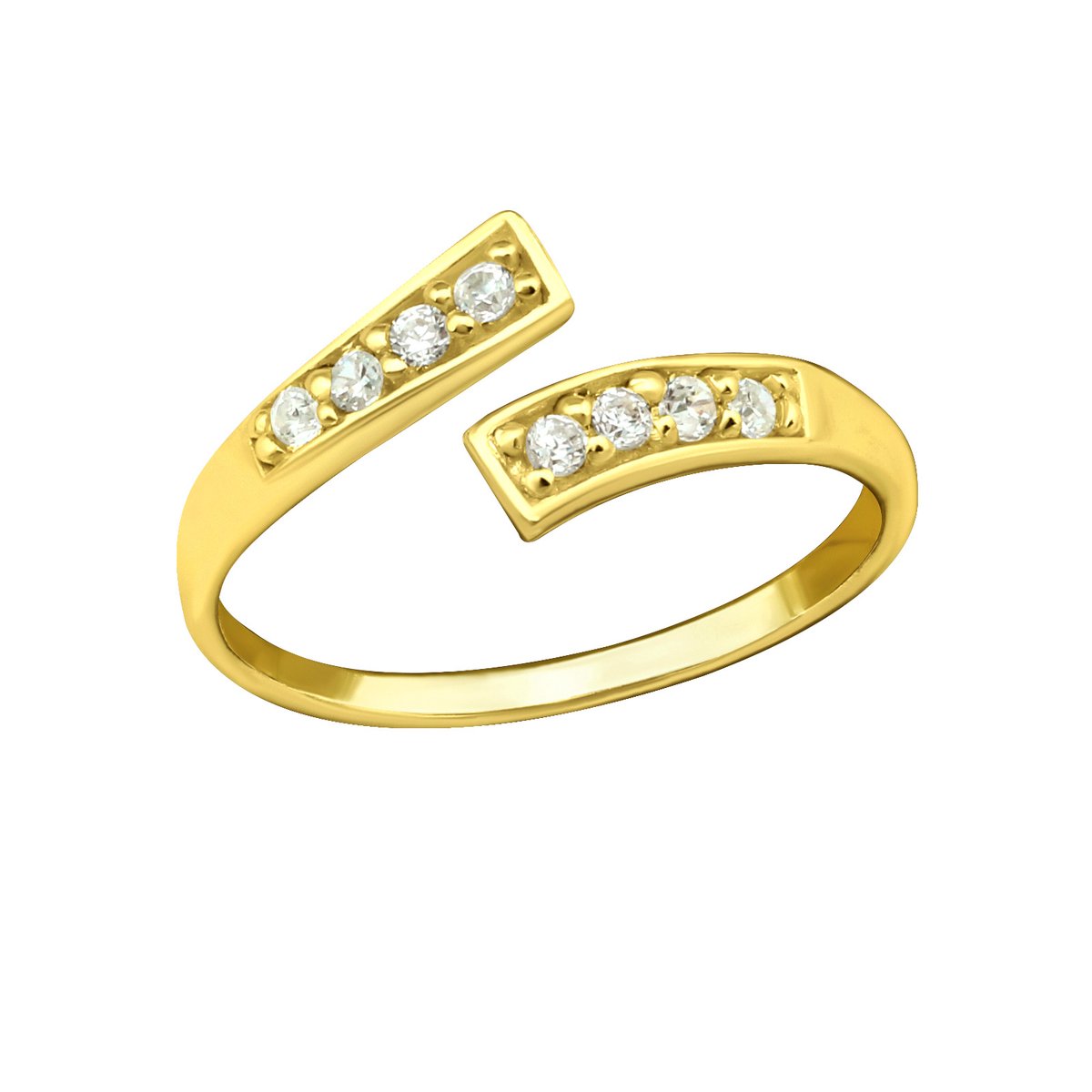 Zilver teenring met steentjes gold plated | one-size fits all | Zilverana | Sterling 925 Silver