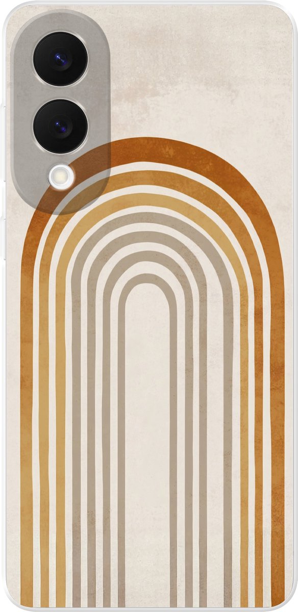 Telefoonhoesje Geschikt voor Samsung Galaxy S25 Edge hoesje - Minimalistisch - Boog - Lijnen - Beige - Siliconen Telefoonhoesje Telefoonhoesje