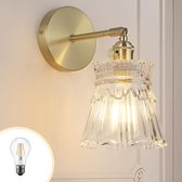 Modern Goud Glas Bal Wandlampen Eenvoudig Slaapkamer Bedside Wandverlichting Gehamerd Patroon Clear Glass Lampenkap Wandlamp voor Gang Decor (2pack,Gold