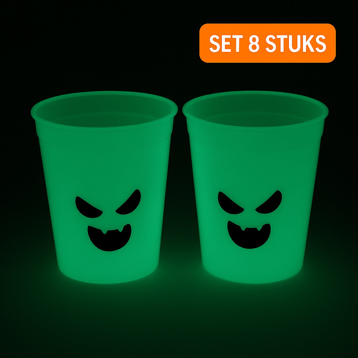 Glow in the Dark Halloween drinkbekers – Set 8 Stuks – Kunststof – Herbruikbaar – 250 ml