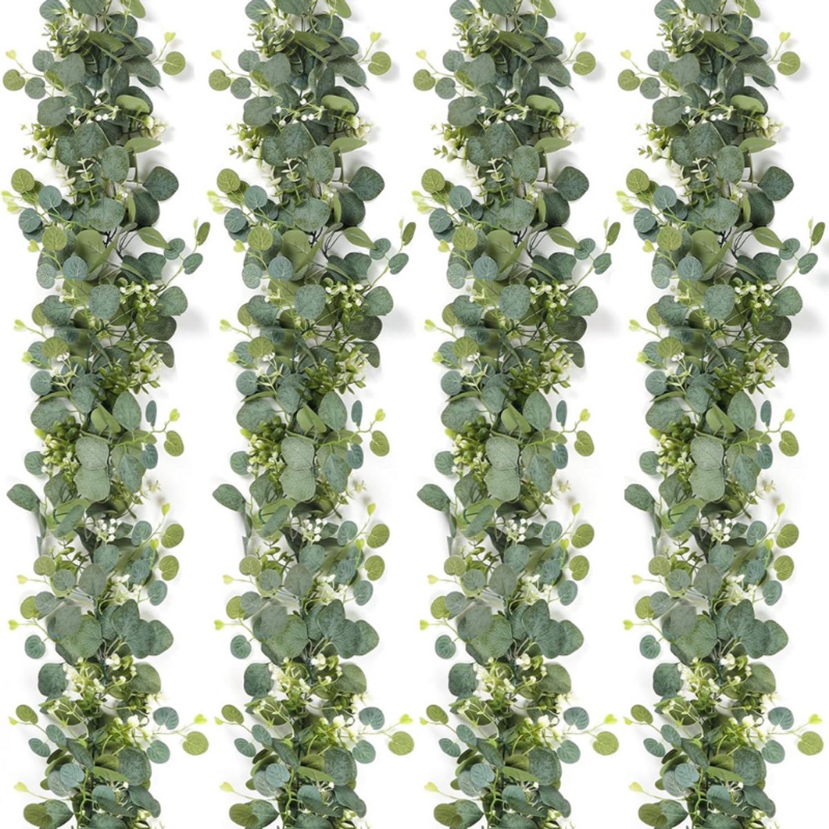 BOG 4 Stuks Kunstslingers Eucalyptus Met Wilgenbladeren En Witte Bloemen - Groene Decoratieve Hangplanten Voor Bruiloft Tafelloper Middenstuk En Achtergrond GROENTE