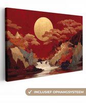 Canvas schilderij 120x80 cm - Wanddecoratie Volle maan - Landschap - Waterval - Muurdecoratie woonkamer - Slaapkamer decoratie - Kamer accessoires - Schilderijen op canvas