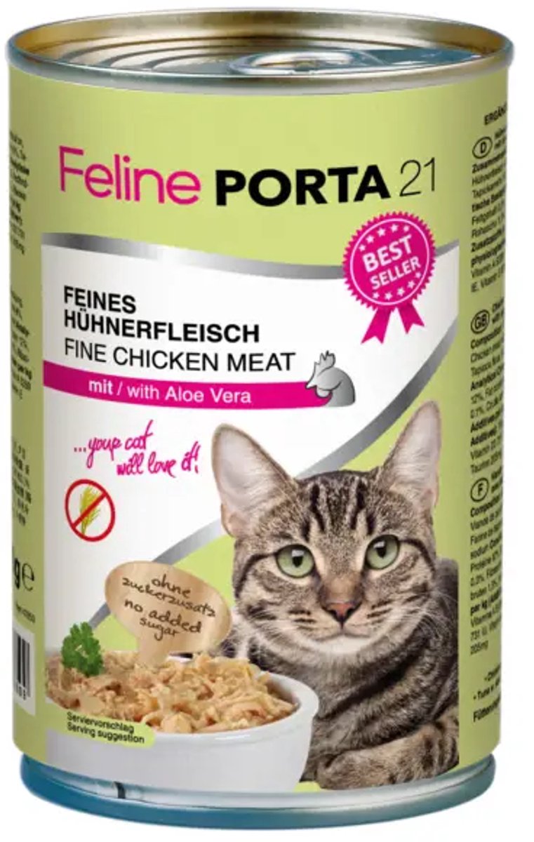 Feline porta Porta21 Feline - Graanvrij kattenvoer natvoer – Premium – Kip met Aloe Vera – 400 g blik
