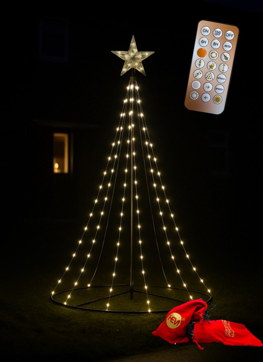 HEM 1.5m LED Vlaggenmast verlichting met Zwarte Mast - Lichtkerstboom - Kerstboom 1.5 - 154 Led - Met HEM Opbergzak