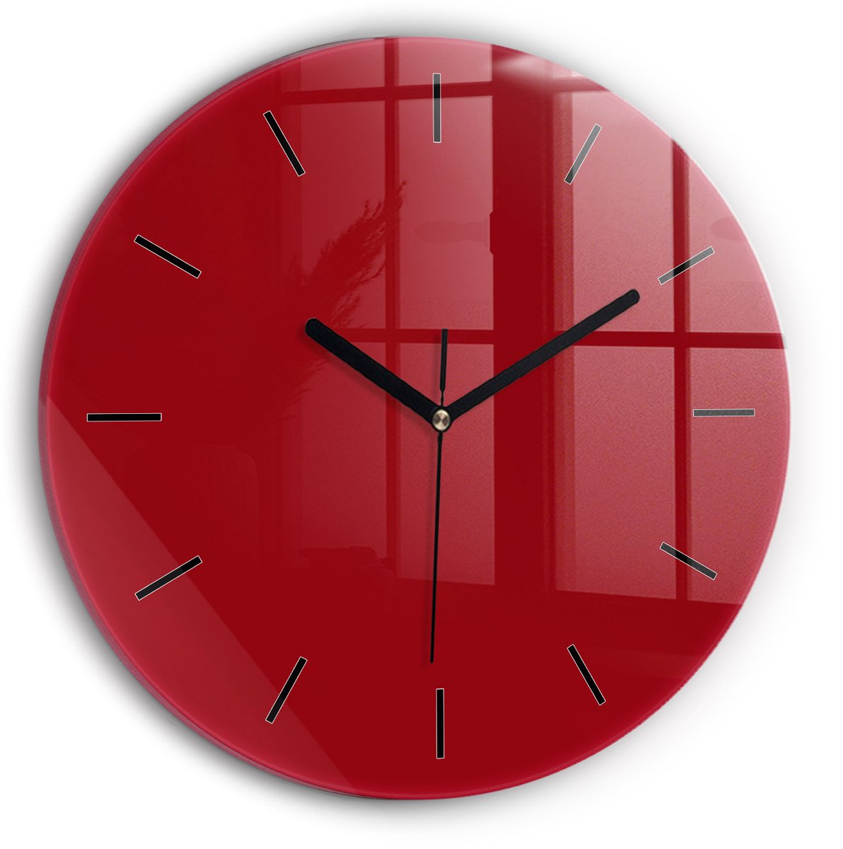 Wallfluent Wandklok - Rood Ronde Glazen Klok - 30 cm x 30 cm - Rood Wandklok - Zwarte Handen - Wandklok Zonder Cijfers - Wandklok Glas Woonkamer - Ronde Glazen Wandklok - Industrieel Wandklok - Ronde Glas Klok