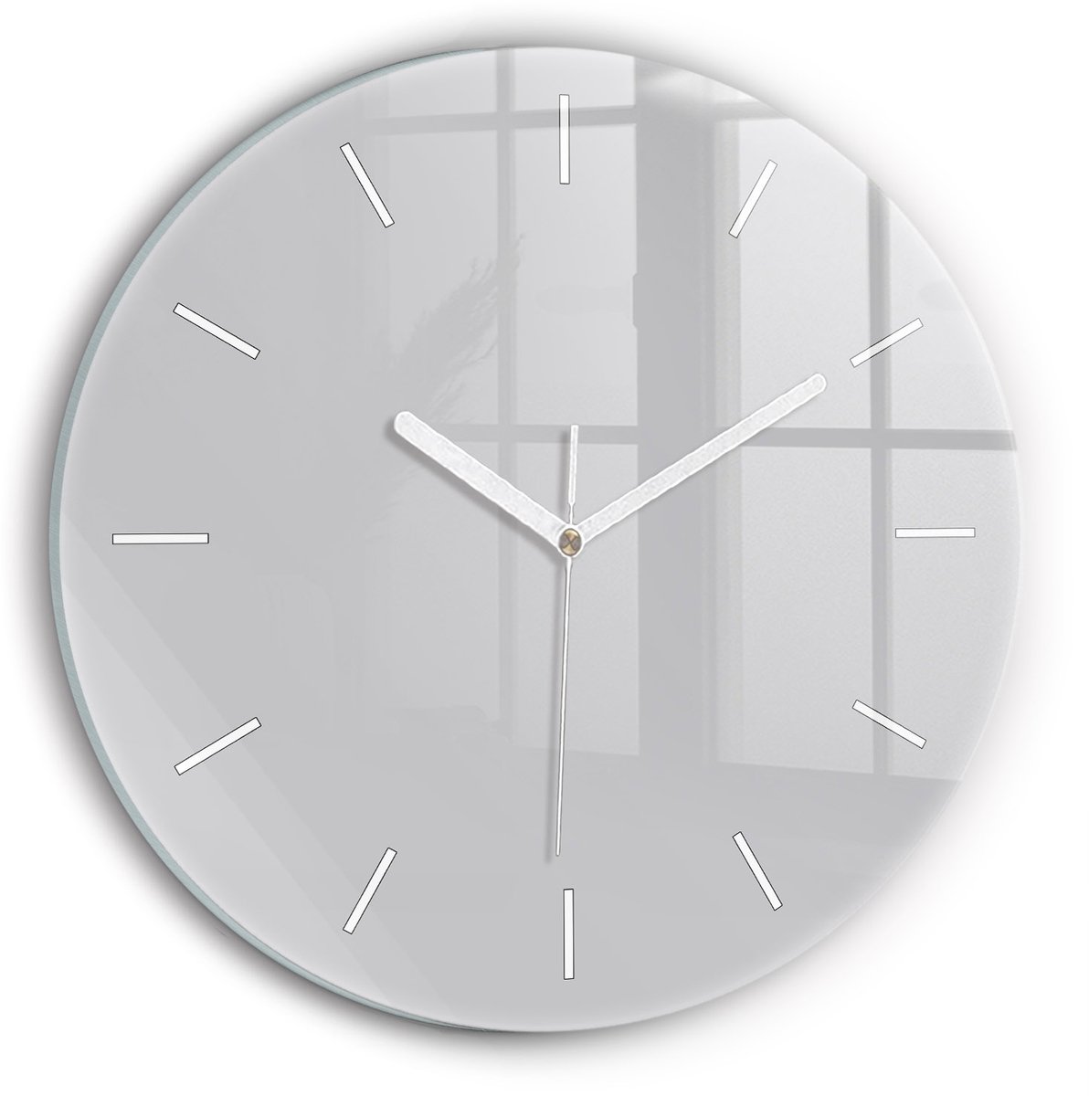 Wallfluent Wandklok - Lichtgrijs Ronde Glazen Klok - 30 cm x 30 cm - Lichtgrijs Wandklok - Witte Handen - Wandklok Zonder Cijfers - Kinder Wandklok Glas - Ronde Glazen Wandklok - Industrieel Wandklok - Ronde Glas Klok