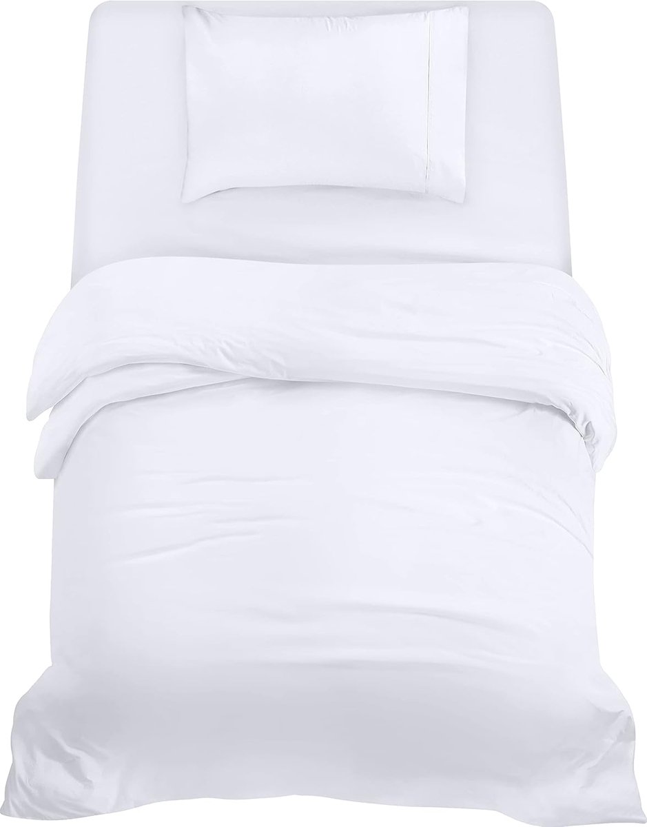 Azalia Beddengoed set - Geborsteld Microvezel Polyester - Dekbedovertrek (135x200cm), Hoeslaken (90x190cm) met Kussensloop (50x75cm), Wit