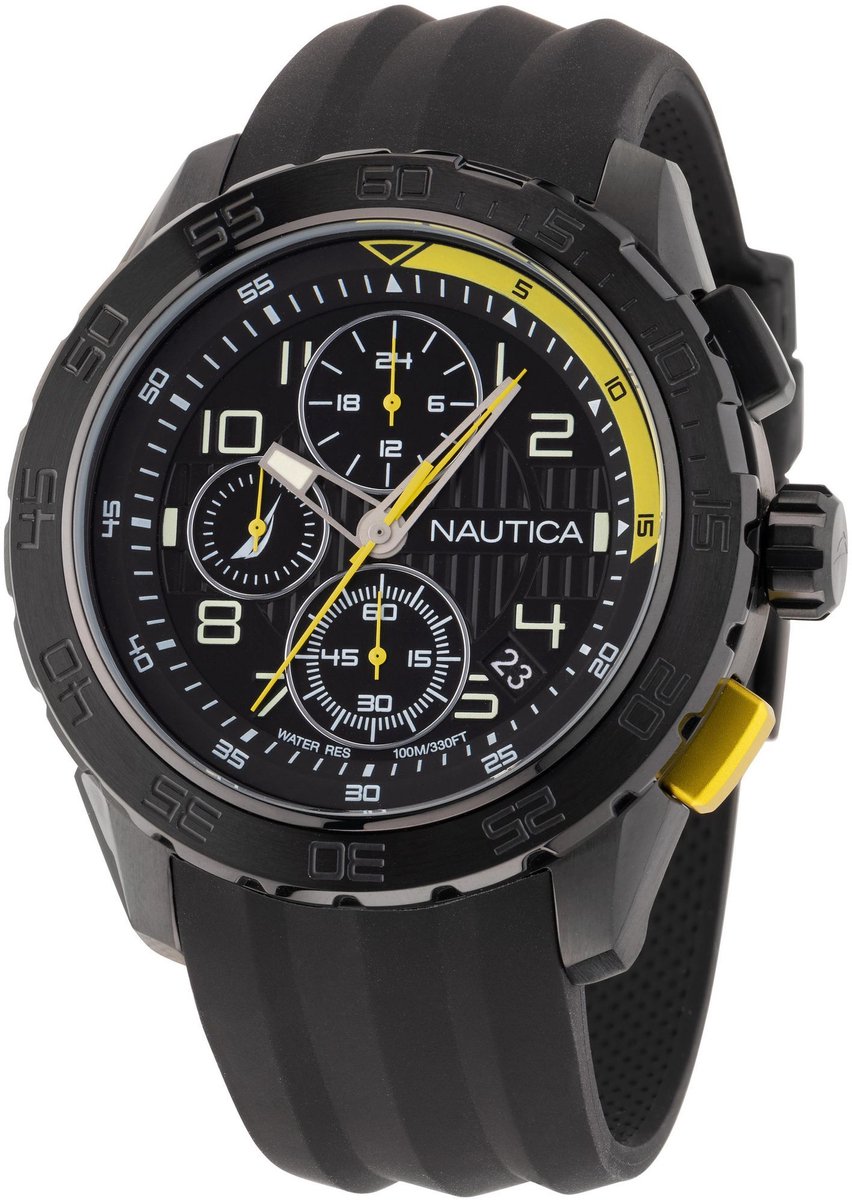 Nautica Nst Quartz Analoog Horloge Zwart Material 100% Roestvrij Staal 100% Siliconaarmband 47 mm NAPNSS301, NAPNSS302