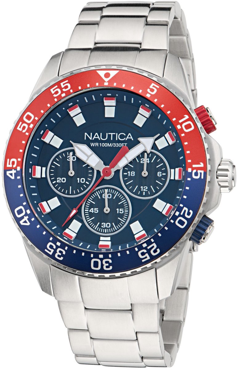 Nautica Nautica One Quartz Analoog Horloge Zilverkleurig Material 100% Roestvrij Staal 100% Acero Inoxidablearmband 45 mm NAPNOF503, NAPNOF504