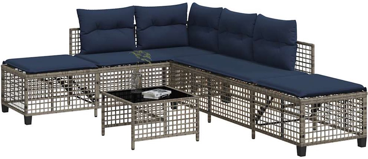vidaXL - 3-delige - hoektuinbankset - met - kussens, - grijs - polyrotan