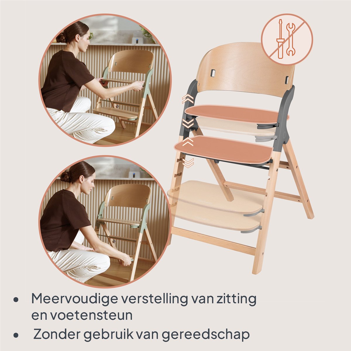 Lionelo Megan – Houten Kinderstoel / Eetstoel Baby – Meegroeistoel 3in1: van 6 mnd tot 110 kg – Verstelbare: Zitting Voetsteun & Tafel – 5-puntsgordel – Dienblad met siliconen inzet – Wasbaar Kussen – Antislipvoetjes – Baby Stoel – foto 6