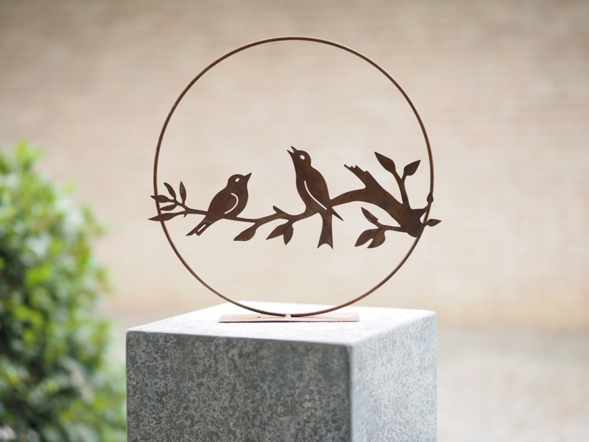 Iron Art - decoratie - cirkel met vogels - ecoroest - cortenstaal - raam - kado - cadeau - verjaardag - feestdagen