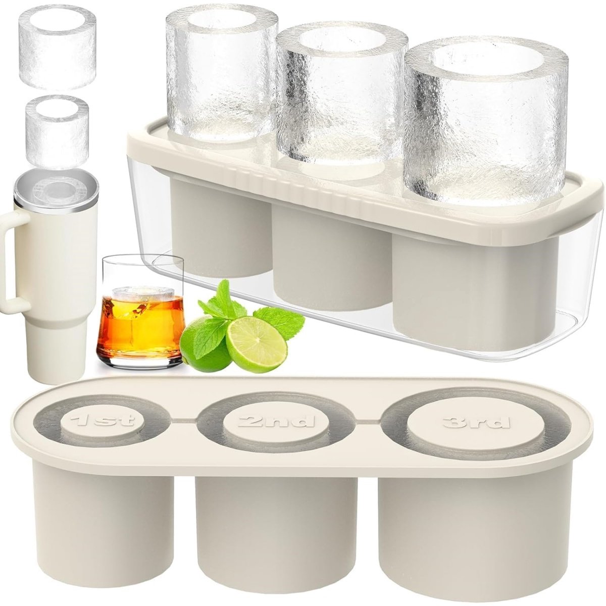 EXCITAT IJsblokjesvormen - met deksels - IJsblokjesvormpjes - Siliconenvormen - voor 1,2 liter glazen, cocktails, whisky, purees