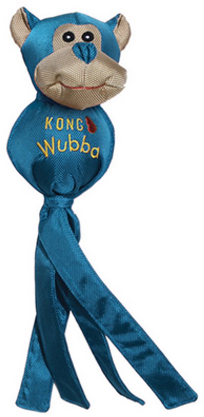 Blauwe aap Wubba speelgoed met lange flappen.