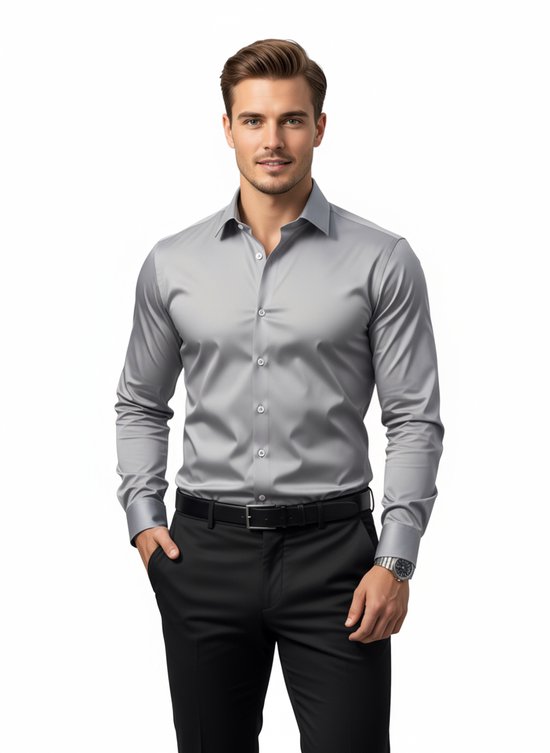 Getailleerd Overhemd Grijs - Heren - Blouse - Slim Fit