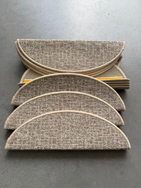 Set Tapis d'escalier Cherchie – 15 pièces – Beige – 56 x 17 x 3,5 cm – Demi-rond – Protection antidérapante pour escaliers