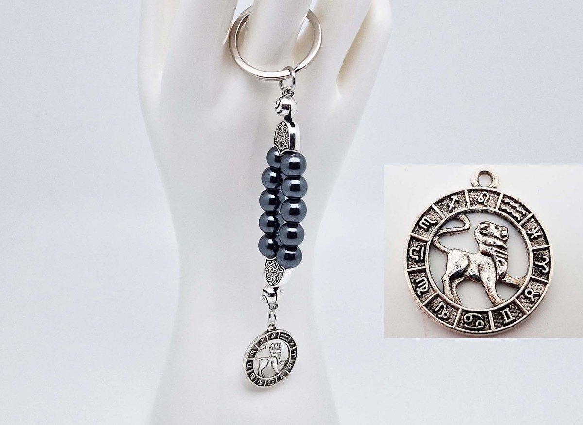 Handgemaakte Natuurstenen Sleutelhanger "Hematiet "- Met metaal hanger - 8 mm diameter van de korrel- Mooie accessoire en decoratie voor de auto-Vaderdag Cadeau -Moderdag Cadeau - Cadeau vrienden