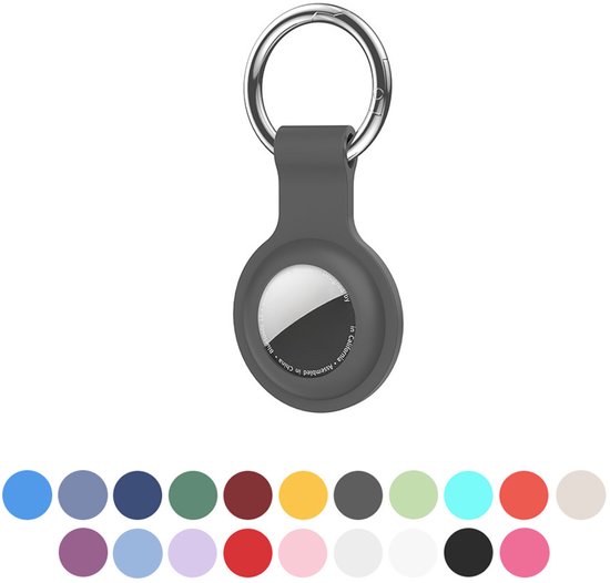 JUALL Sleutelhanger Geschikt voor Apple AirTag - Siliconen Houder, Hoesje, Hanger - Grijs
