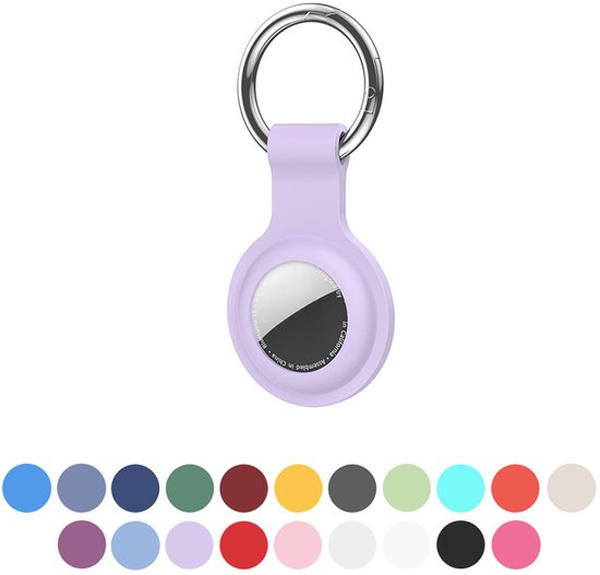 JUALL Sleutelhanger Geschikt voor Apple AirTag - Siliconen Houder, Hoesje, Hanger - Lichtpaars