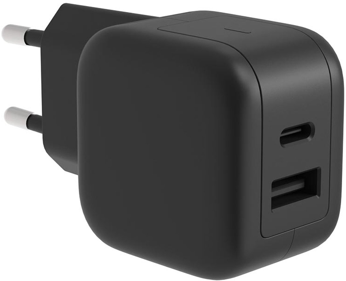 HQ-Power Universele GaN snellader, 1x USB-A QC en 1x USB-C PD, voor iOS/Android smartphones en tablets, 5x sneller, compact en ideaal voor onderweg, 30W, zwart