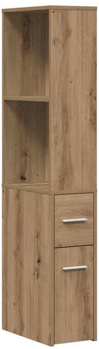 vidaXL - Badkamerkast - smal - met - wielen - bewerkt - hout - artisanaal - eikenkleur